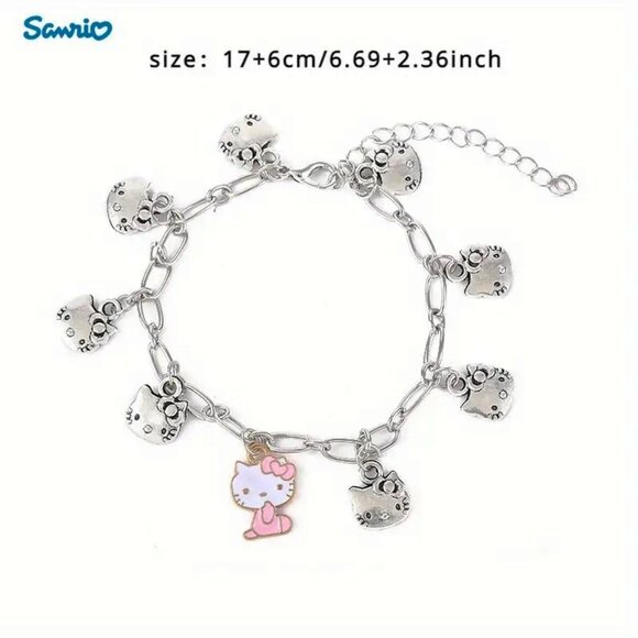 Hello Kitty Charm Bracelet Sanrio Enamel Silver Emo Rave Trendy Stylish Chain - Picture 3 of 3